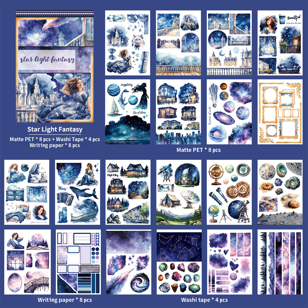 Star Light Fantasy - Collage Stickers | Celestial Kiss Cut Matte PET (20 Sheets)
