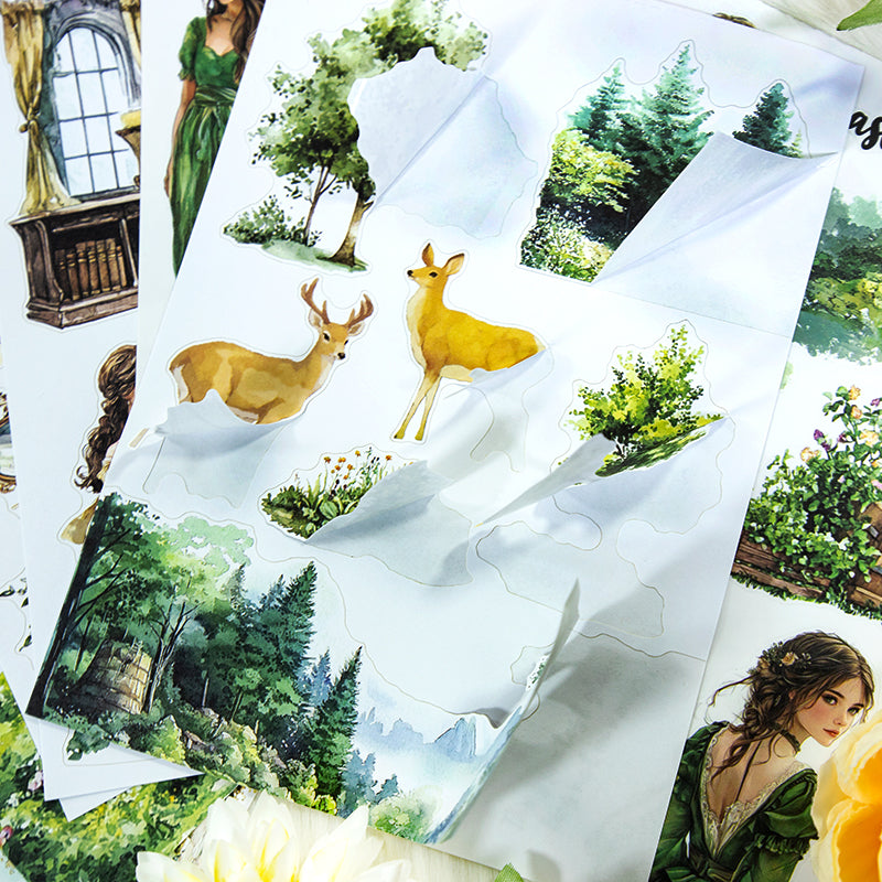 Forest Green Wilderness Junk Journal Stickers | Dark Academia Kiss Cut Matte PET (20 Sheets)