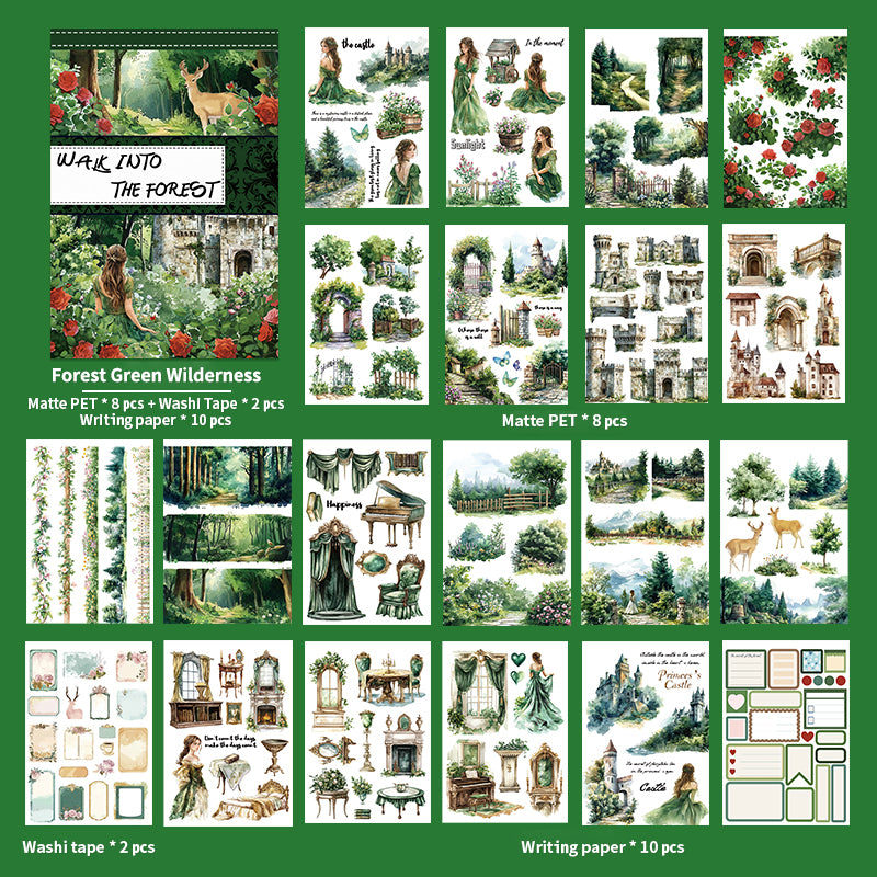 Forest Green Wilderness Junk Journal Stickers | Dark Academia Kiss Cut Matte PET (20 Sheets)