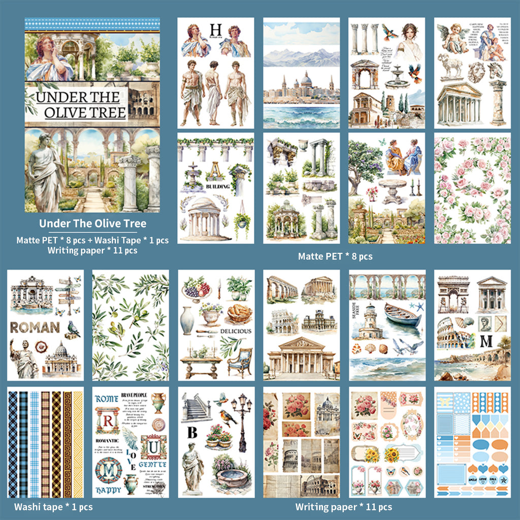 Under The Olive Tree - Junk Journal Stickers | Roman Kiss Cut Matte PET (20 Sheets)