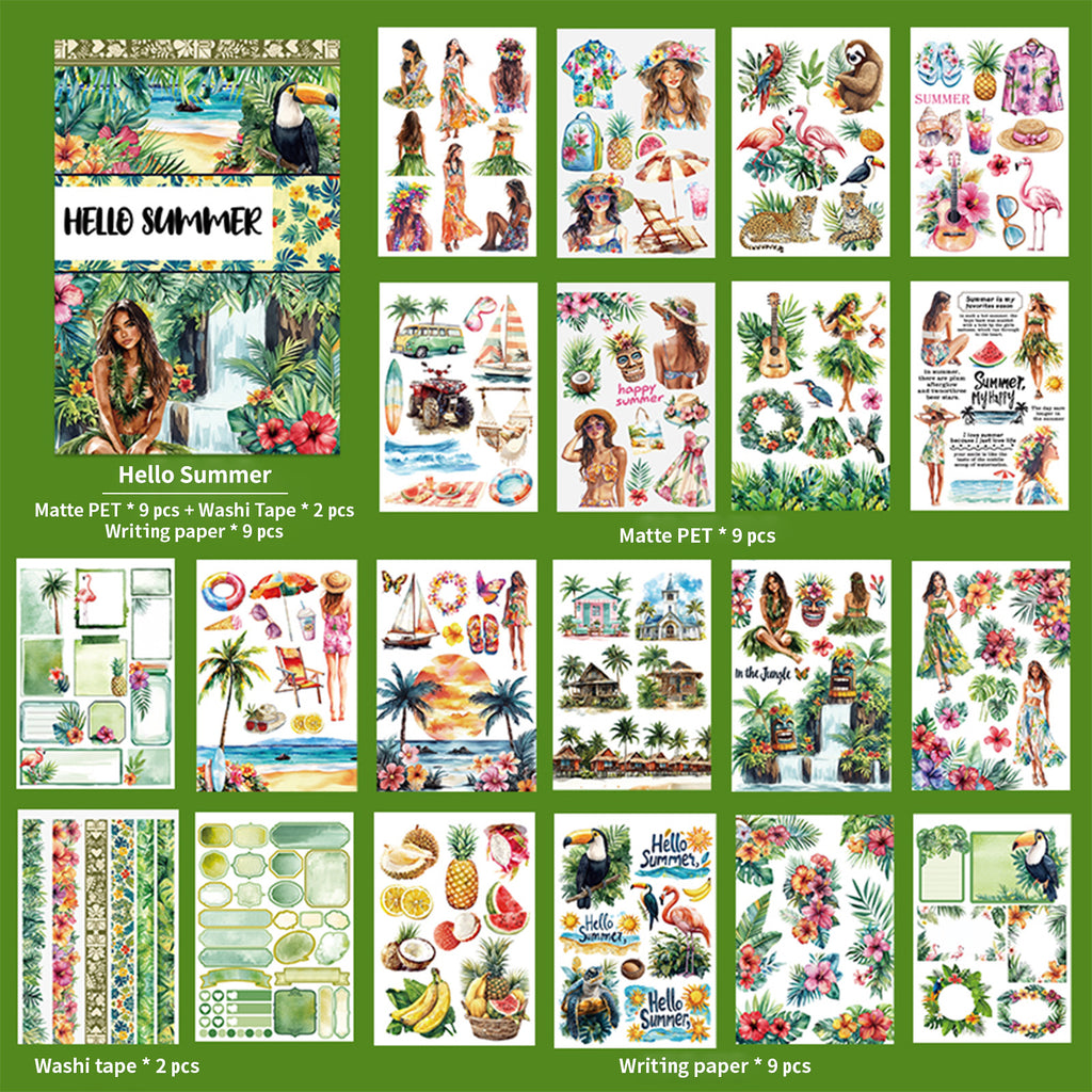 Hello Summer - Sticker Sheets | Tropical Kiss Cut Matte PET (20 Sheets)