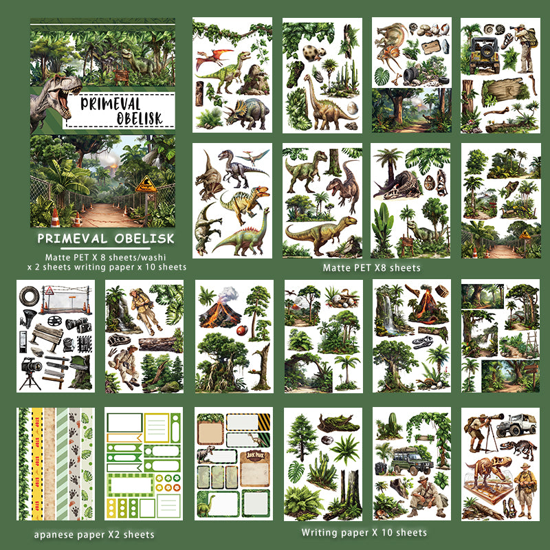 Primeval Obelisk - Junk Journal Stickers | Vintage Kiss Cut Matte PET (20 Sheets)
