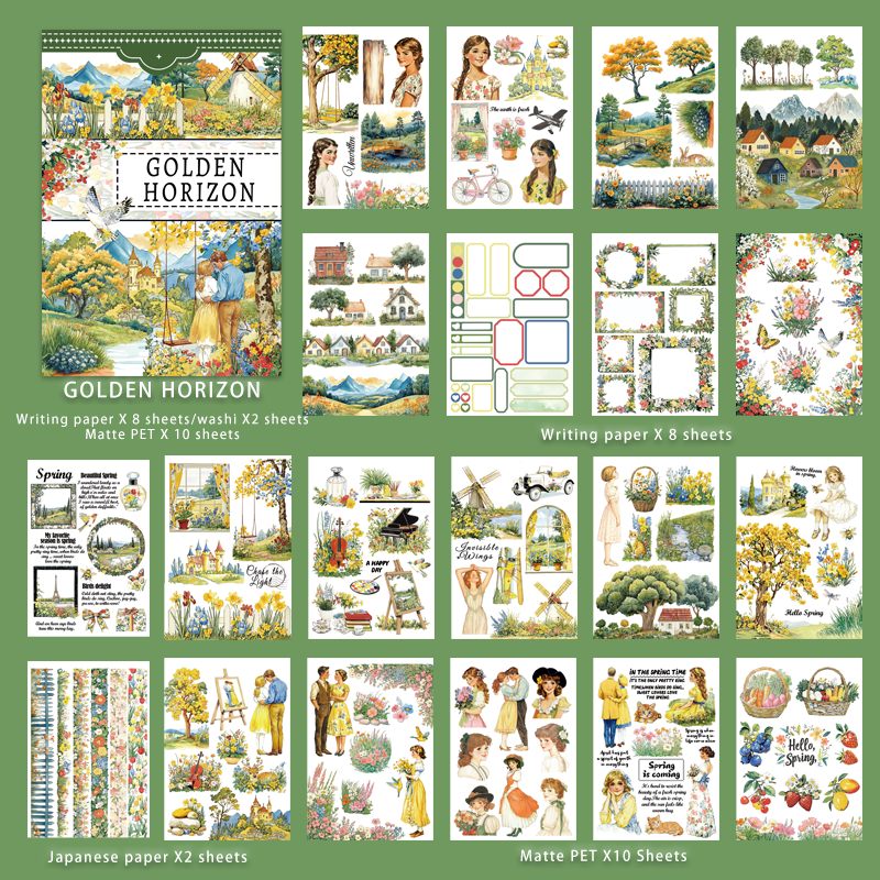 Golden Horizon - Vintage Stickers | Cottagecore Kiss Cut Matte PET (20 Sheets)