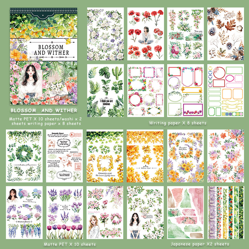 Blossom And Wither - Collage Stickers | Aesthetic Kiss Cut Matte PET (20 Sheets)