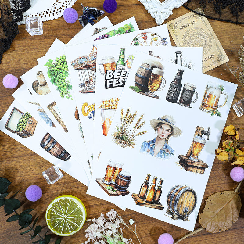 Bubbly Feast - Retro Stickers | Retro Kiss Cut Matte PET (20 Sheets)