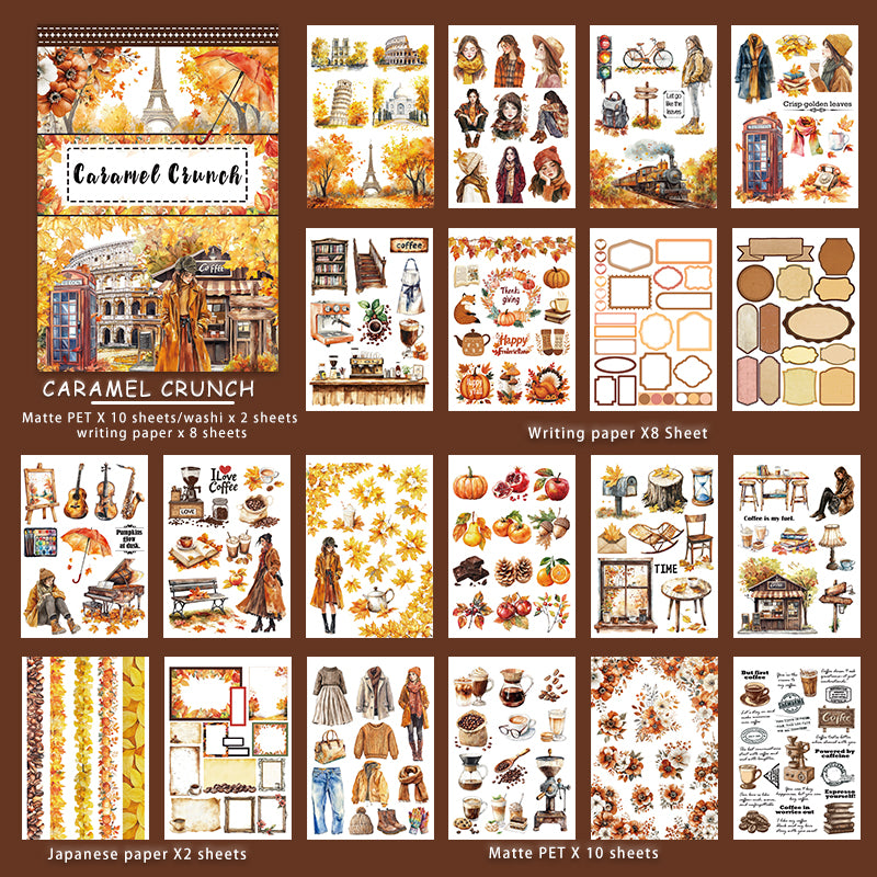Caramel Crunch - Junk Journal Stickers | Vintage Kiss Cut Matte PET (20 Sheets)