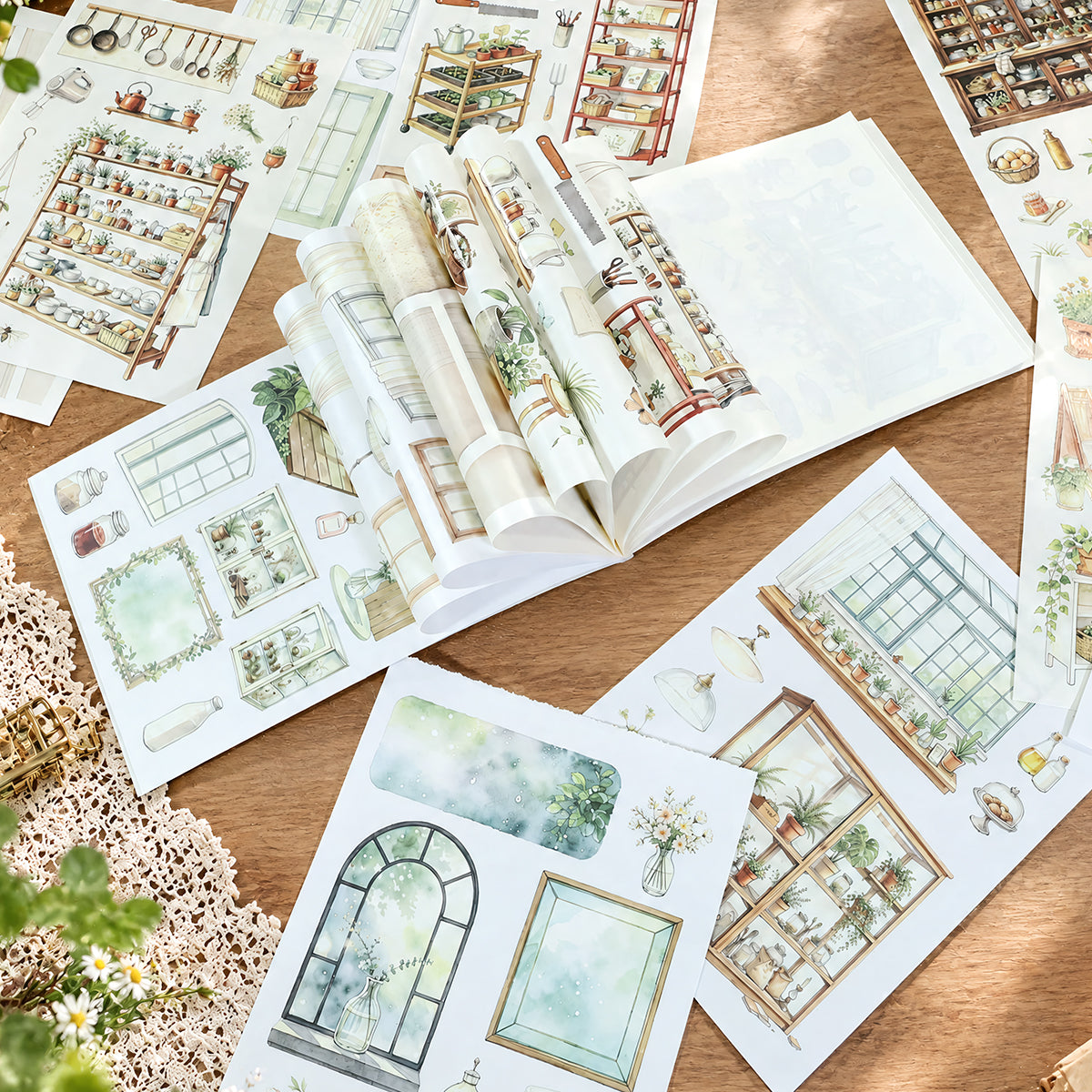 Cottage Greenhouse - Miniature Scene Stickers | Cottagecore Special Oil Matte PET (22 Sheets)