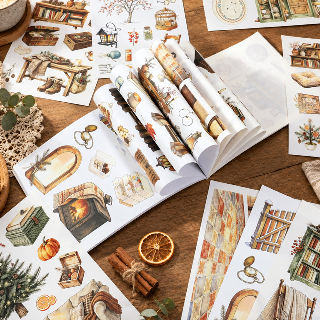 Cozy Winter Cottage - Scene Sticker Book | Cottagecore Special Oil Matte PET (22 Sheets)
