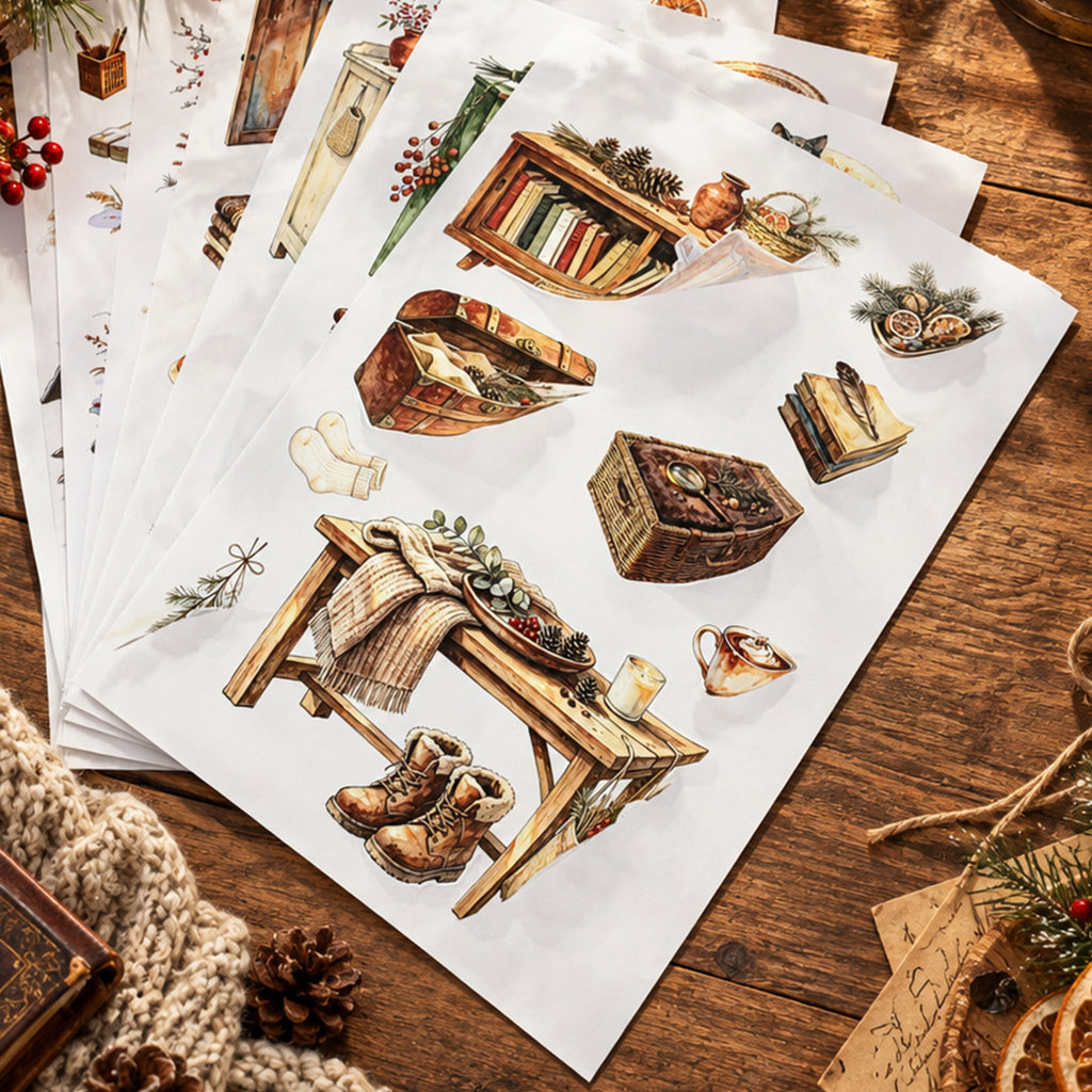 Cozy Winter Cottage - Scene Sticker Book | Cottagecore Special Oil Matte PET (22 Sheets)
