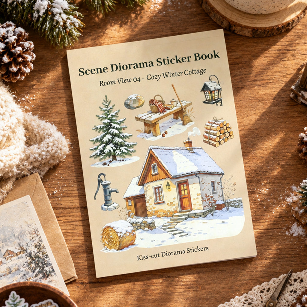 Cozy Winter Cottage - Scene Sticker Book | Cottagecore Special Oil Matte PET (22 Sheets)