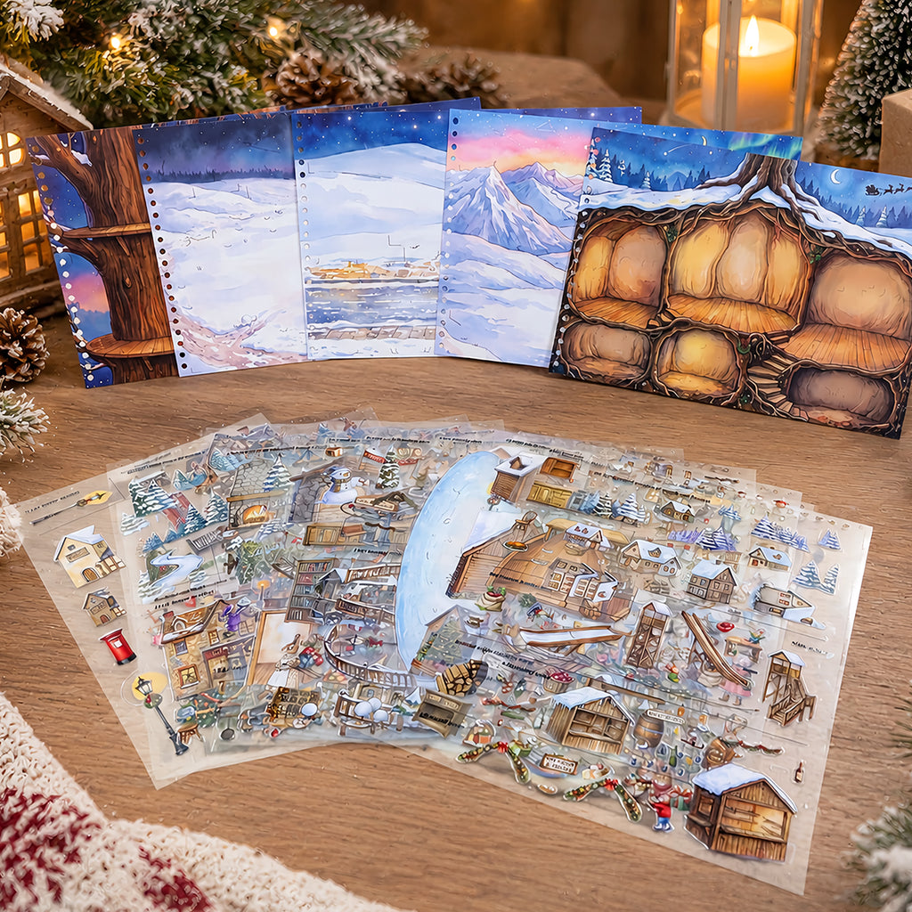 Winter Woodland Bunny Realm - Scene Sticker Book | Whimsical Special Ink Clear PET (15 Sheets)