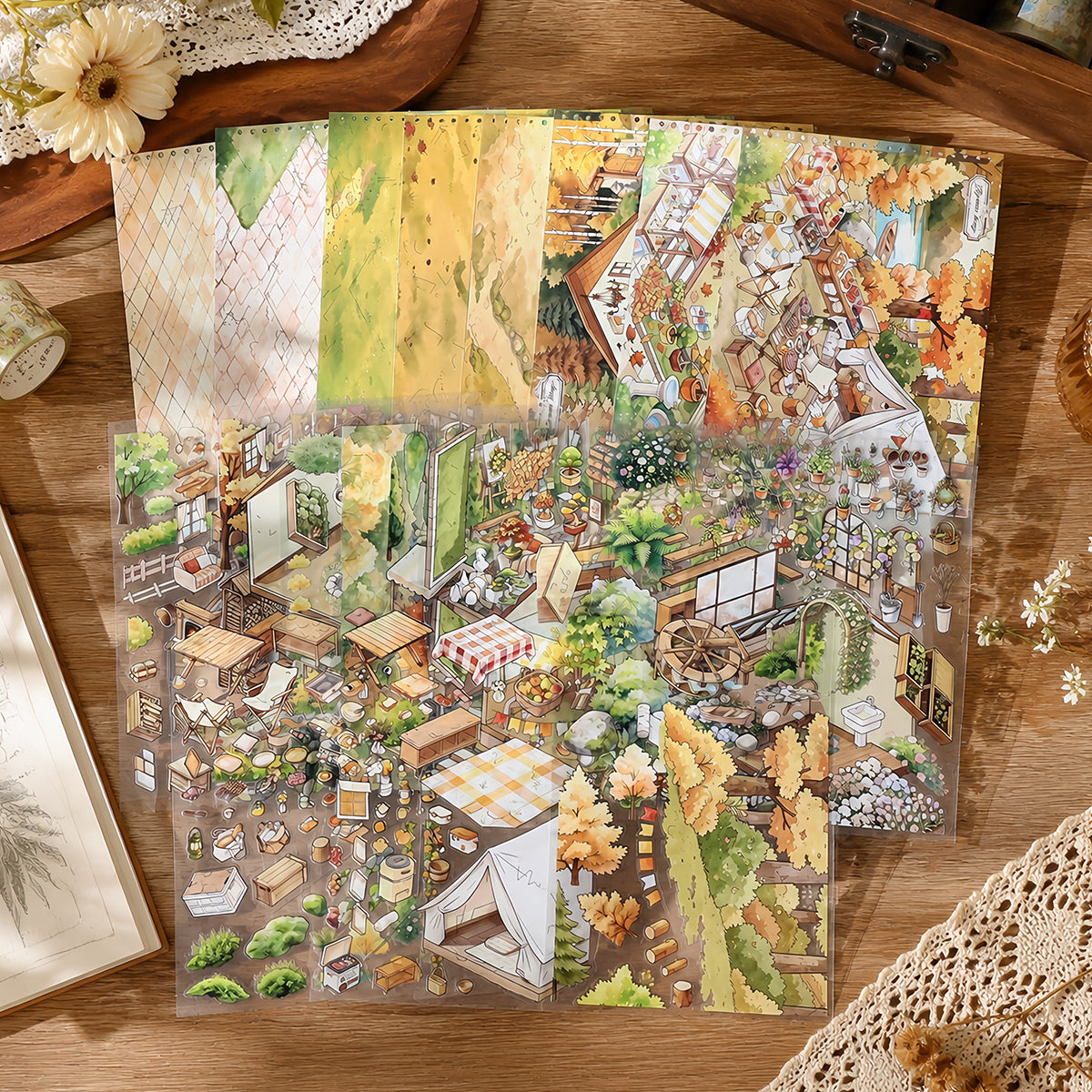 Cottage Garden Haven - Diorama Sticker Book | Cottagecore Kiss Cut Clear PET (15 Sheets)