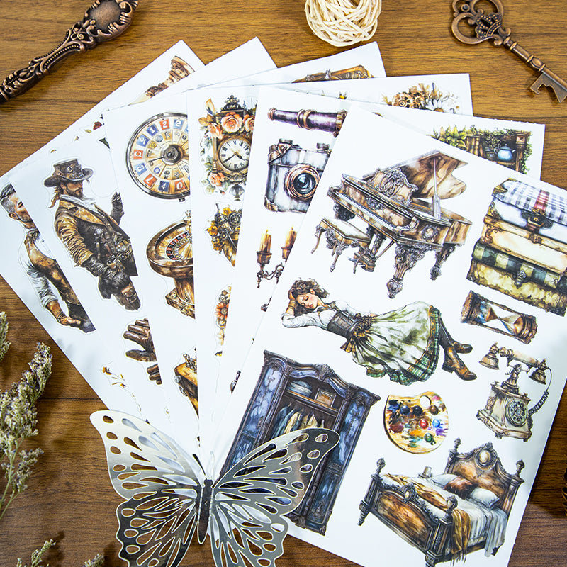 Vintage Patina - Junk Journal Stickers | Steampunk Kiss Cut Matte PET (20 Sheets)