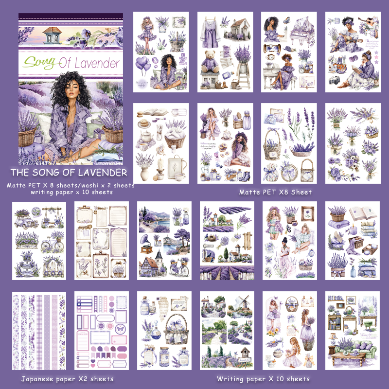 The Song Of Lavender - Vintage Stickers | Botanical Kiss Cut Matte PET (20 Sheets)