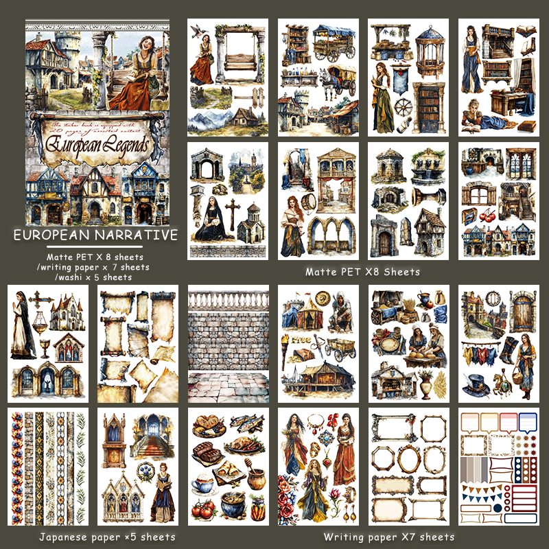 European Narrative - Ephemera Stickers | Vintage Kiss Cut Matte PET (20 Sheets)