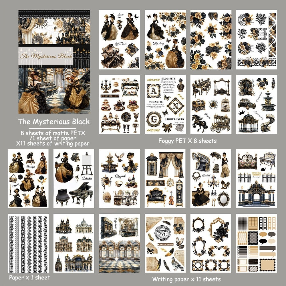 The Mysterious Black Junk Journal Stickers | Gothic Kiss Cut Matte PET (20 Sheets)