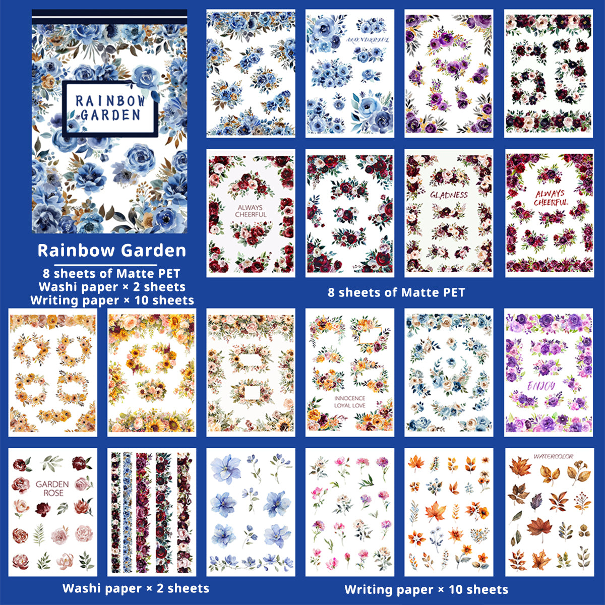 Rainbow Garden - Collage Stickers | Botanical Kiss Cut Matte PET (20 Sheets)