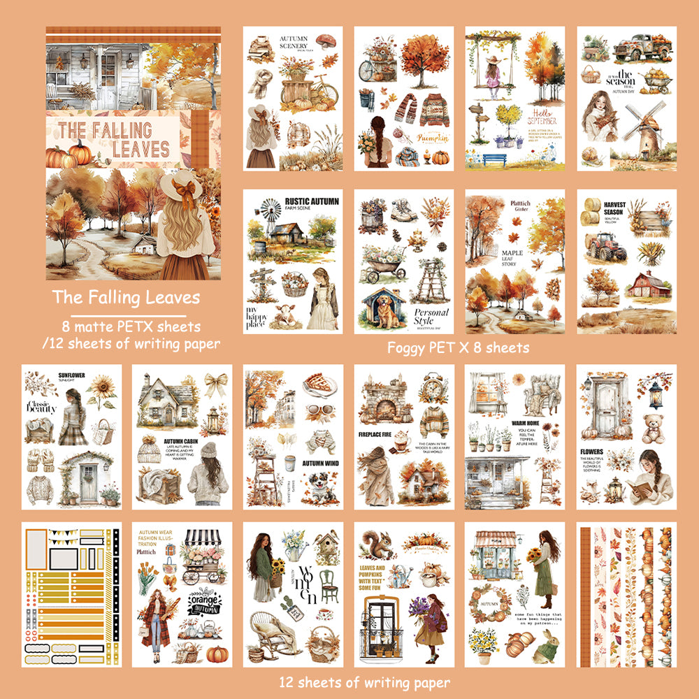 The Falling Leaves - Junk Journal Stickers | Rustic Kiss Cut Matte PET (20 Sheets)