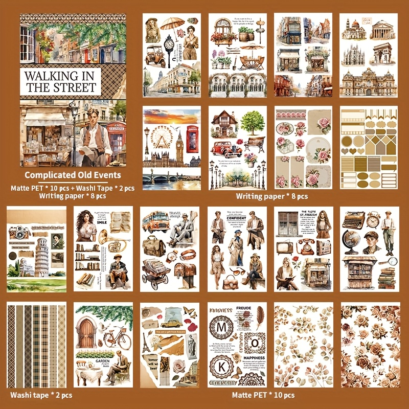 Complicated Old Events - Junk Journal Stickers | Vintage Kiss Cut Matte PET (20 Sheets)
