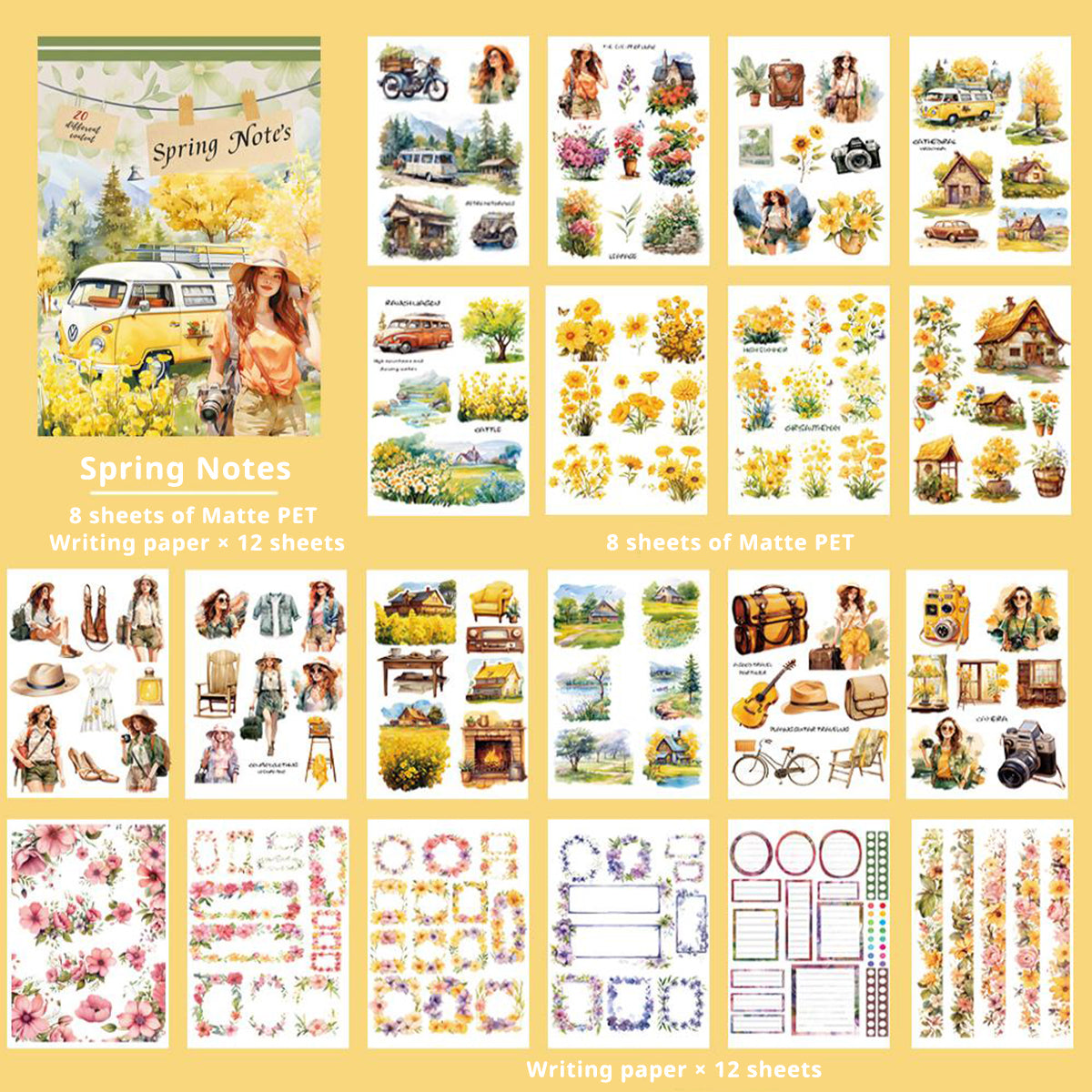 Spring Notes - Sticker Book | Spring Kiss Cut Matte PET (20 Sheets)