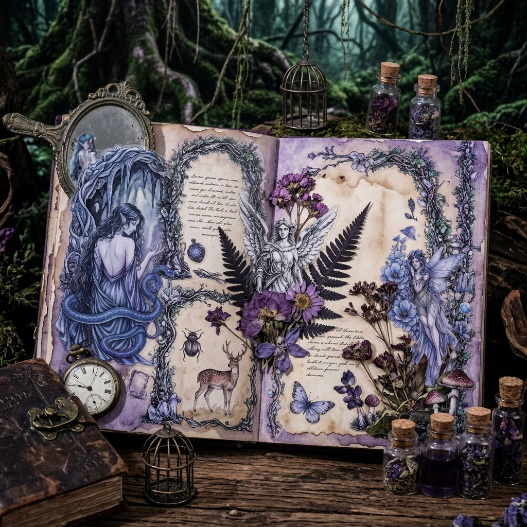 Purple Forest Dream Dark Fantasy Elf & Botanical Glossy PET Tape Set