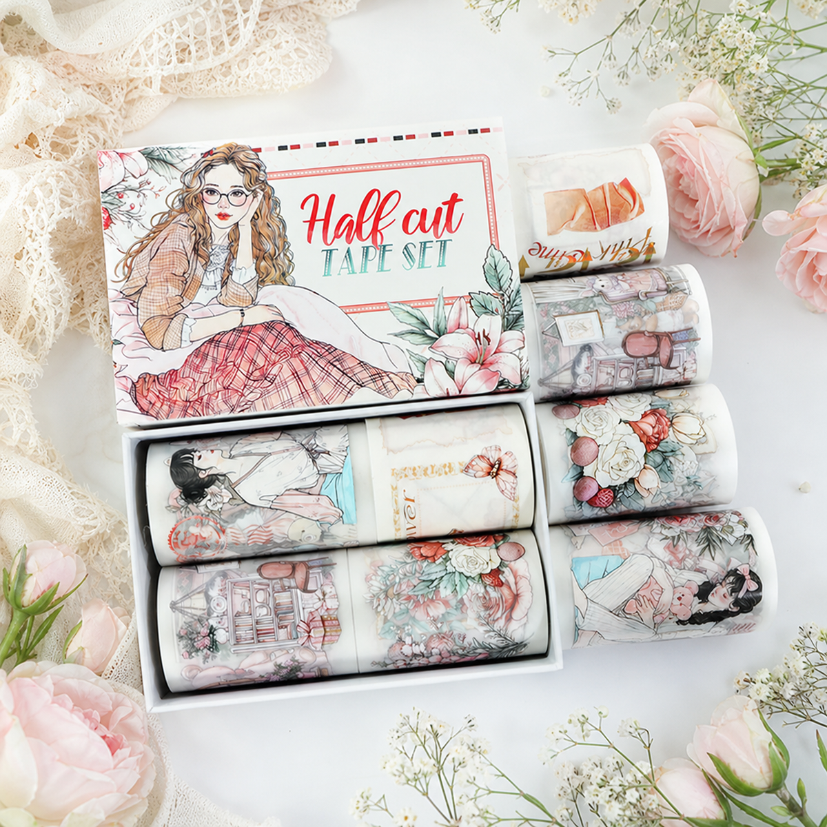 Sleepy Dream Vintage Character Floral Matte PET & Washi Tape Set
