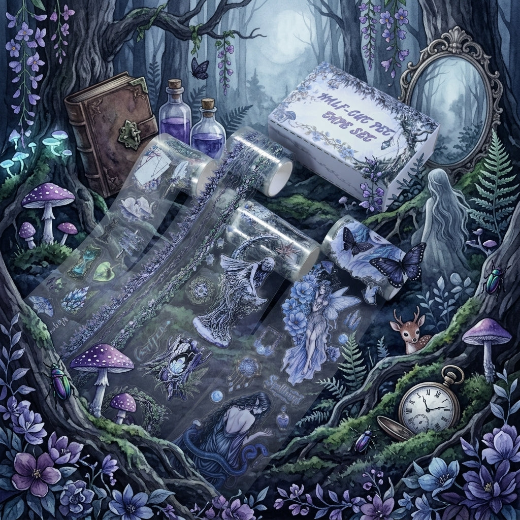 Purple Forest Dream Dark Fantasy Elf & Botanical Glossy PET Tape Set